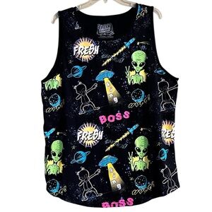 Fresh Laundry Black Graphic Tank Top Men’s XL UFO’s Aliens Space